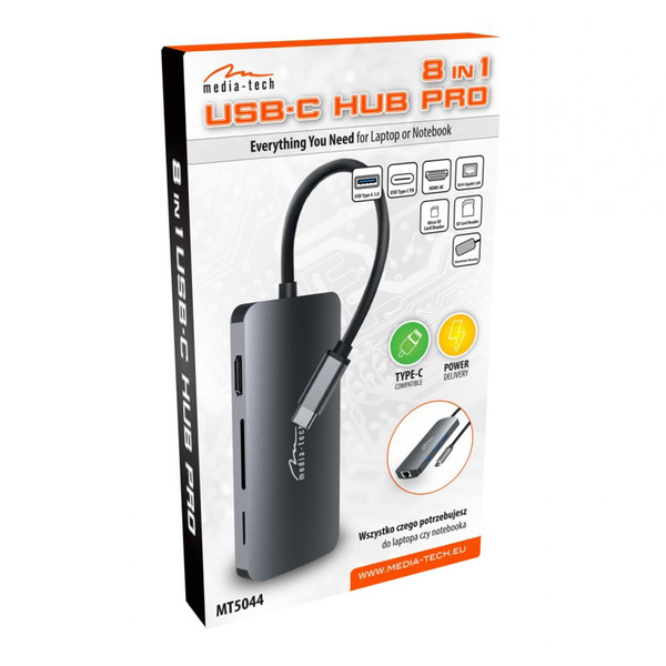 Док-станция Media-Tech USB-C HDMI/USB 3.0x3/RJ45/SD/MicroSD/PD 100W (MT5044)