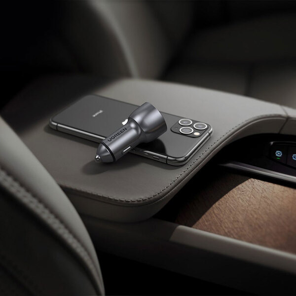 Автомобильное зарядное устройство Ugreen CD213 (2xUSB 36W (USB-C+USB-A) QC 3.0+ Gray (60980)