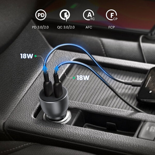 Автомобильное зарядное устройство для Ugreen CD213 (2xUSB 40W (USB-C) QC 3.0+ Gray (70594)