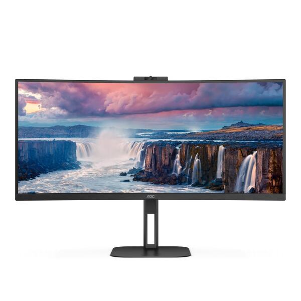 Монітор TFT 34" AOC CU34V5CW/BK, WQHD, VA, 100Гц, 1 мс, вигнутий, HDMI, DP, USB-C, USB-hub, webcam, колонки