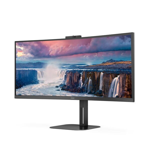 Монітор TFT 34" AOC CU34V5CW/BK, WQHD, VA, 100Гц, 1 мс, вигнутий, HDMI, DP, USB-C, USB-hub, webcam, колонки