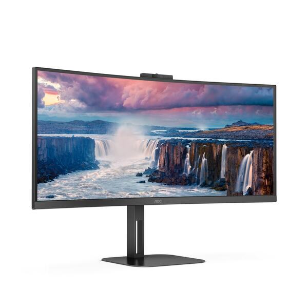 Монітор TFT 34" AOC CU34V5CW/BK, WQHD, VA, 100Гц, 1 мс, вигнутий, HDMI, DP, USB-C, USB-hub, webcam, колонки