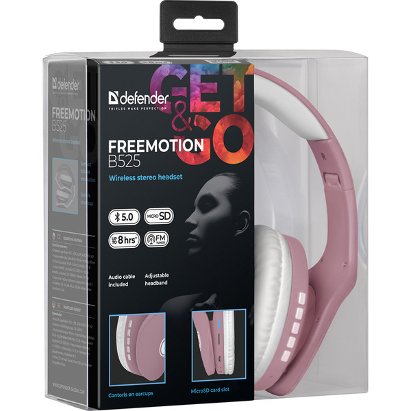Навушники DEFENDER FreeMotion B525 Bluetooth, біло-рожевий (63528)