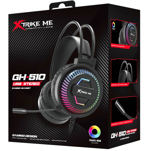 Наушники XTRIKE ME GH-510, USB+3.5мм, статическое RGB, кабель 2м