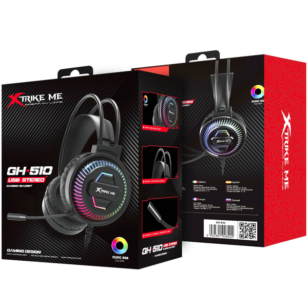 Наушники XTRIKE ME GH-510, USB+3.5мм, статическое RGB, кабель 2м