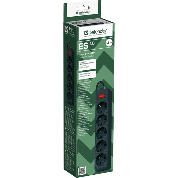 Мережевий фільтр DEFENDER (994840)ES 1.8m 5 роз black UA