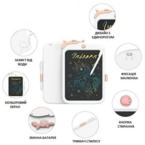 Детский планшет для рисования Beiens Единорог 10” (мультиколор) белый (К1009white)
