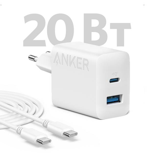 Сетевое зарядное устройство Anker PowerPort 312 White, 20 W USB Type-C + кабель USB Type-C (B2348G21)
