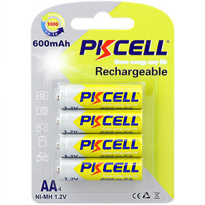 Акумулятор AA 600mAh, 1.2V Ni-MH, RTU rechargeable battery, PKCELL, 2pcs/card