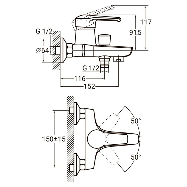 Змішувач HM Ø40 для ванни литий AQUATICA HM-1C131C (9736200)