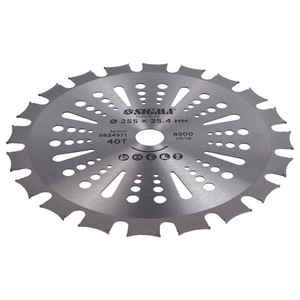 Диск для тримера з твердосплавними напайками Ø255×25.4мм 40Т двосторонній SIGMA (5624571)