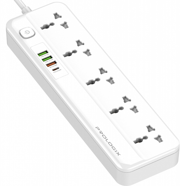 Фільтр живлення ProLogix Premium (PR-SC5415W) 5 розеток, 4 USB (1 PD +1 QC3.0 +2 AUTO ID), 2 м, білий