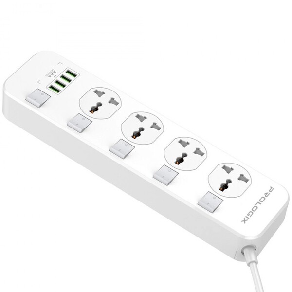 Фільтр живлення ProLogix Premium (PR-SC4408W) 4 розетки, 4 USB, 2 м, з вимикачами, білий