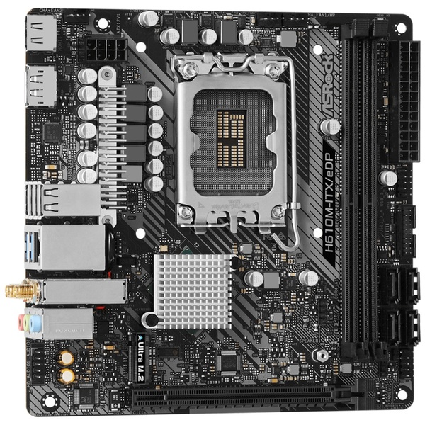 Материнська плата ASRock H610M-ITX/eDP (1700/H610, 2*DDR4, PCIex16, HDMI/DP/eDP, 4xSATAІІІ, M.2, GLan, 7.1ch, miniITX)