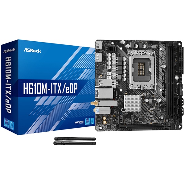 Материнська плата ASRock H610M-ITX/eDP (1700/H610, 2*DDR4, PCIex16, HDMI/DP/eDP, 4xSATAІІІ, M.2, GLan, 7.1ch, miniITX)