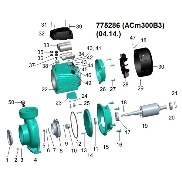 Насос центробежный 3.0кВт Hmax 20м Qmax 1100л/мин 3 LEO 3.0 ACm300B3 (775286)