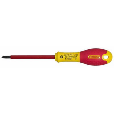 Отвертка электрика FatMax VDE 1000V изолированная с жалом под шлиц Ph2 длиной 125 мм STANLEY 0-65-416