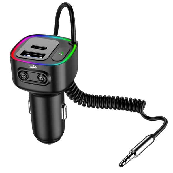 автомобильный FM-трансмиттер Aspiring Wave 7 PD 30W LED/Bluetooth/DSP/QC3.0, USB-C, 3.5мм кабель