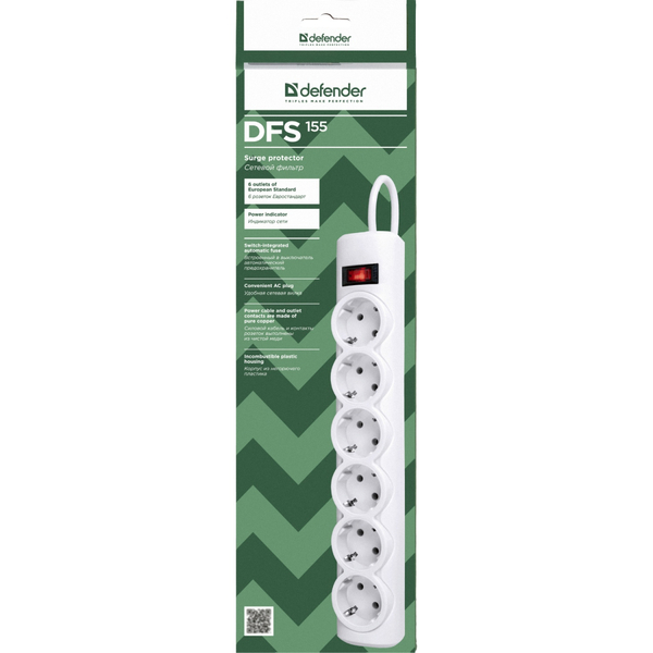 Мережевий фільтр DEFENDER (994930)DFS 155 5m 6 роз white UA
