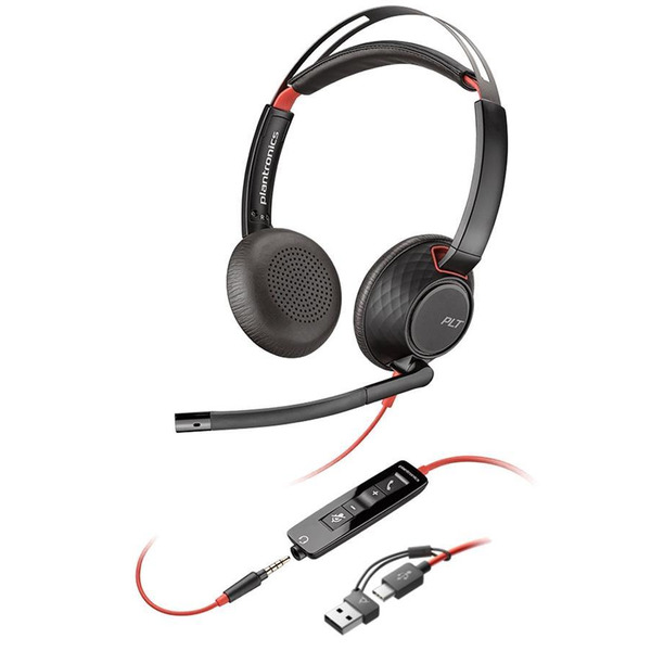 Навушники On-ear Poly Blackwire 5220, USB-A, USB-C, 3.5 мм, односпрямований, noise canceling, чорний
