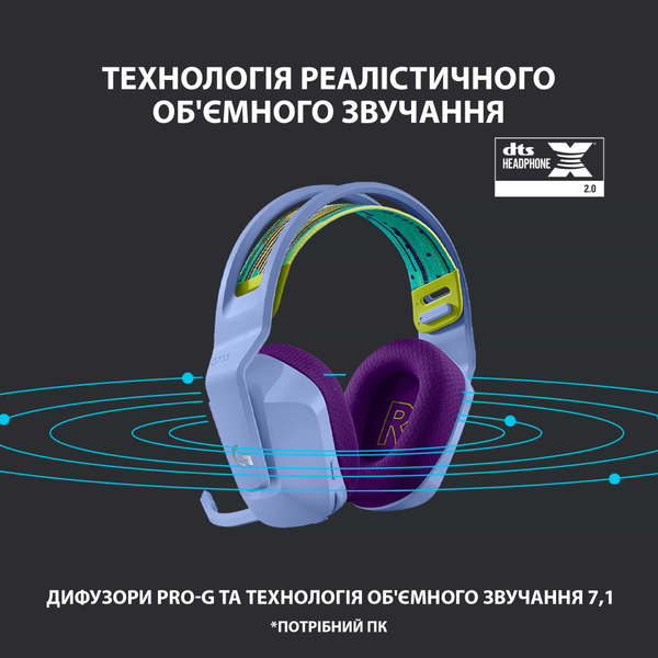Навушники LOGITECH G733 LIGHTSPEED Wireless RGB, LILAC