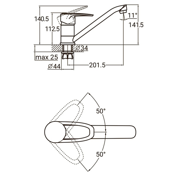Змішувач MJ Ø40 для кухні гусак прямий 250мм на гайці AQUATICA MJ-1B235C (9744110)