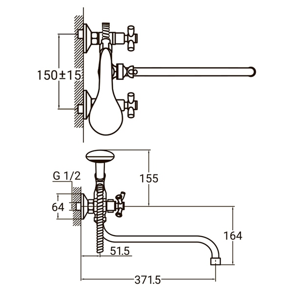 Змішувач PL 1/2" для ванни гусак вигнутий дивертор вбудований кульовий AQUATICA PL-5C455C (9777220)