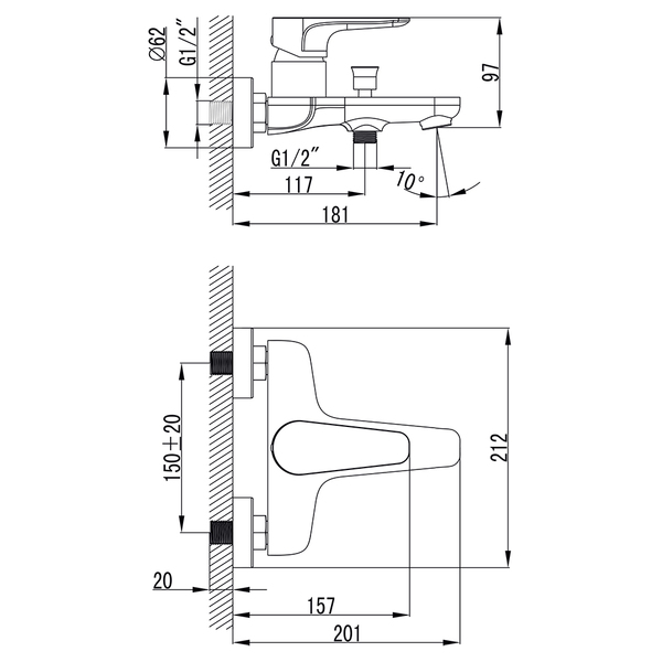 Змішувач MAGGIORE Ø40 для ванни литий CORSO BE-1C122C (9608200)