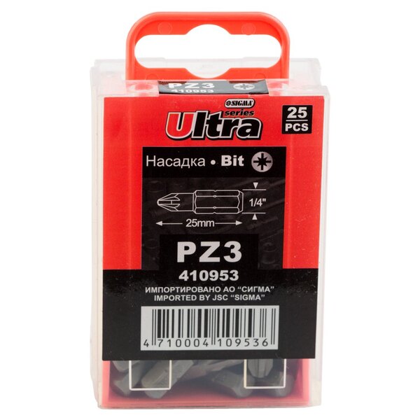 Набір біт PZ3×25мм 1/4" 25шт S2 (пласт кейс) ULTRA (4010602)