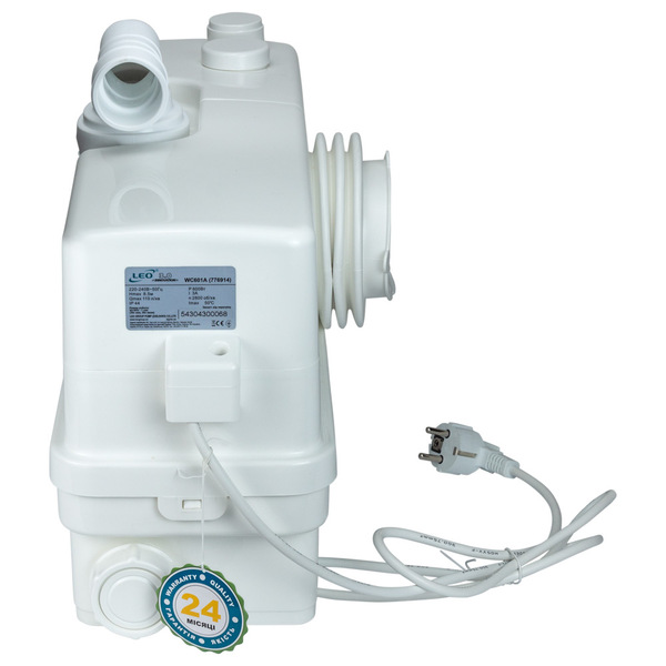 Фекальний насос (каналізаційна станція) LEO 0.6кВт Hmax 8.5м Qmax 110л/хв 3 входи + фронтальний вхід 90мм (776914)