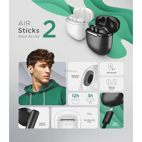 Наушники ERGO BS-740 Air Sticks 2 Черный