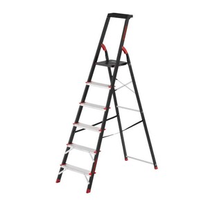 Драбина 6 сходинок, лоток для інвентарю, сталевий профіль, висота верхньої сходинки 1280 мм, 481*1138*1787 мм, 150 кг INTERTOOL LT-0056