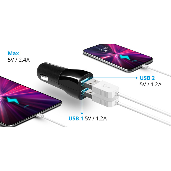 Зарядний пристрій 2xUSB 12W 2.1A ECA-24 чорний Defender