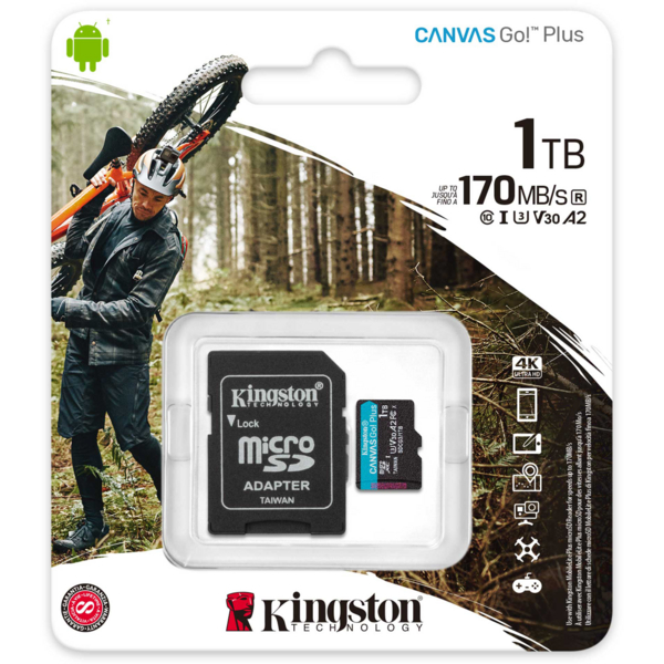 Карта памяти MicroSDXC 1TB UHS-I/U3 Class 10 Kingston Canvas Go! Plus R170/W90MB/s + SD-адаптер (SDCG3/1TB)