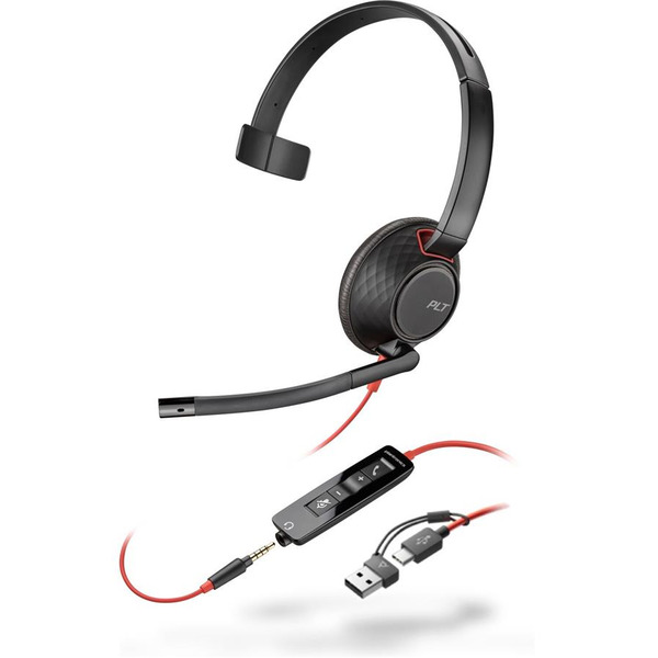 Навушники моно On-ear Poly Blackwire 5210, USB-A, USB-C, 3.5 мм, всеспрямований, чорний