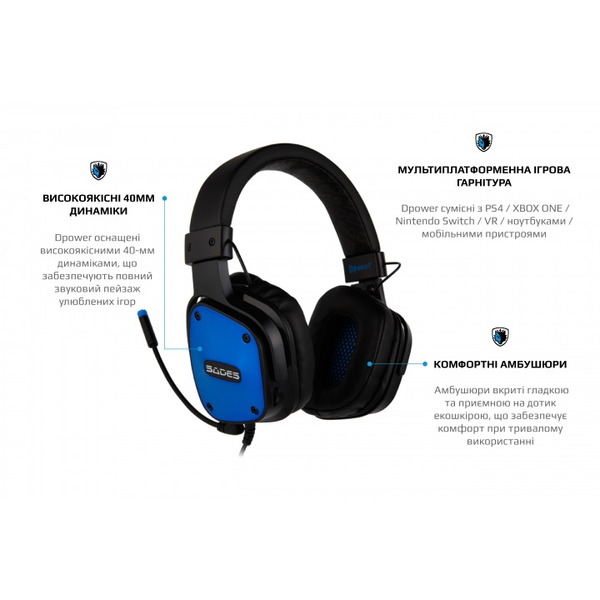 Гарнитура Sades SA-722 Dpower Black/Blue (sa722blj)