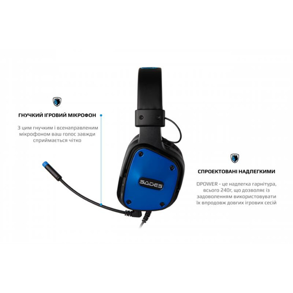 Гарнитура Sades SA-722 Dpower Black/Blue (sa722blj)