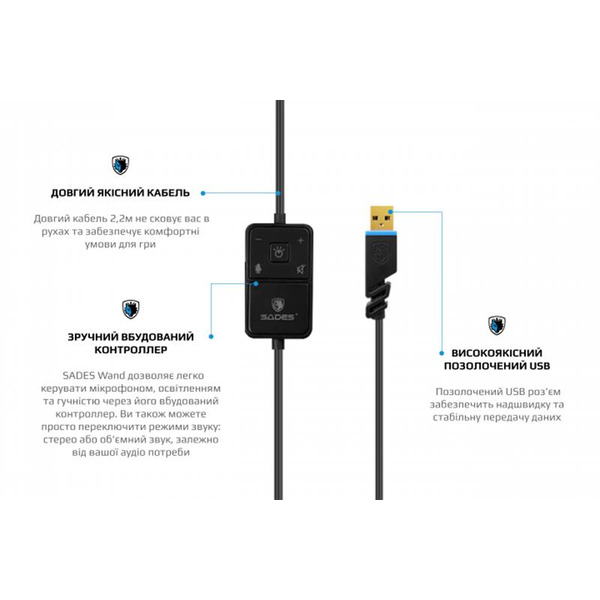 Навушники Sades SA-914 Wand Black/Blue LED (sa914bku)