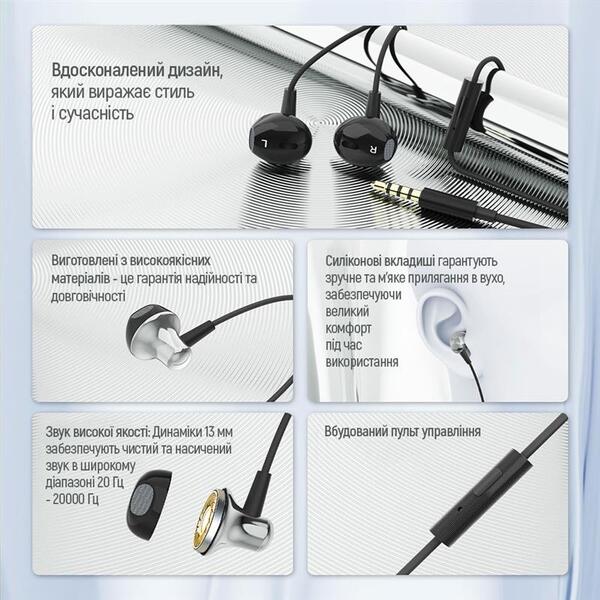 Навушники СolorWay Slim 3.5 mm Wired Earphone Blast 1 Black (CW-WD01BK)