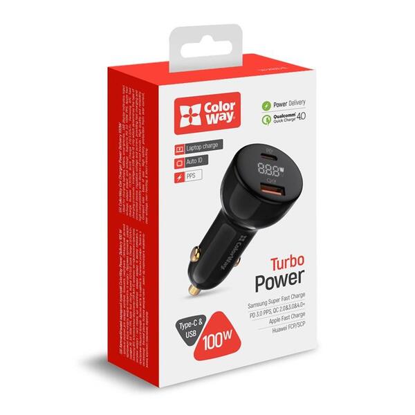 Автомобильное зарядное устройство ColorWay Power Delivery Port PPS USB (USB-A+USB-C, 100W) PD, QC Black (CW-CHA044PD-BK)