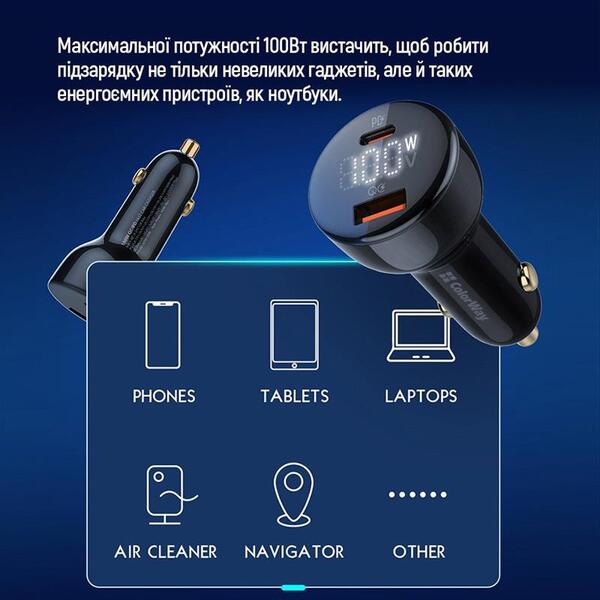 Автомобильное зарядное устройство ColorWay Power Delivery Port PPS USB (USB-A+USB-C, 100W) PD, QC Black (CW-CHA044PD-BK)