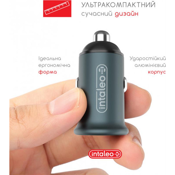 Автомобильное зарядное устройство для Intaleo CCGQPD120T (USB, 3A) Grey (1283126509957) + кабель USB Type С
