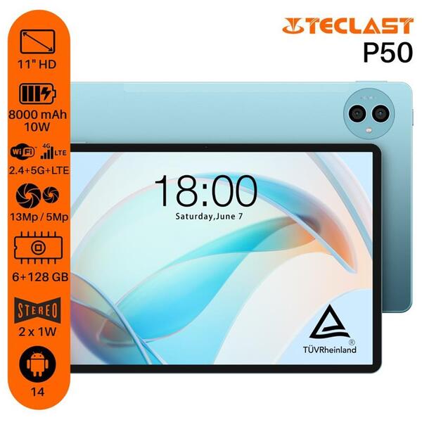 Планшет Teclast P50 11 HD /6GB /128GB/ T606 / 8000mAh/ LTE / 5+13MP/ Metal/ Blue