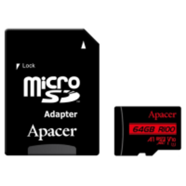 Карта памяти MicroSDHC  64GB UHS-I Class 10 Apacer + SD adapter (AP64GMCSX10UB-R)