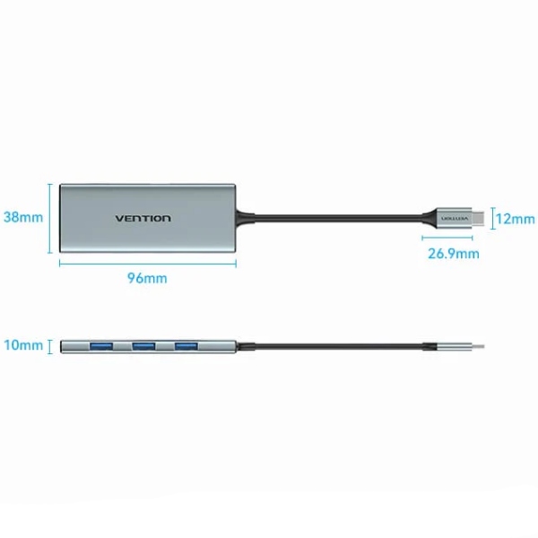 Док-станція USB3.1 Type-C --> HDMI/USB 3.0x3/SD/TF/PD 100W 7-in-1 Vention