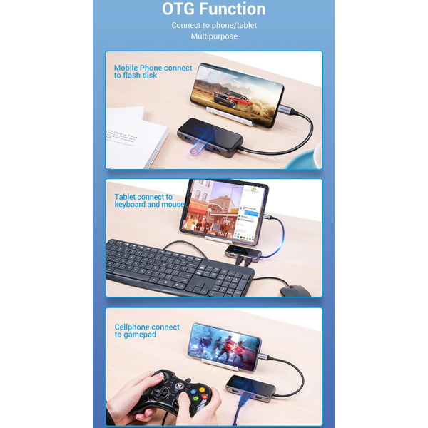 Док-станція USB 3.1 Type-C --> HDMI 4K60Hz/USB 3.0х3/RJ45/PD 87W 6-in-1 Mirrored Surface Vention