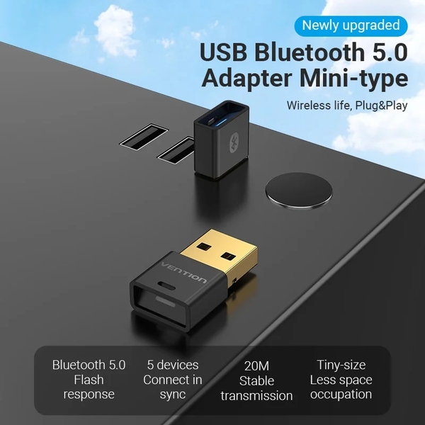 Bluetooth адаптер Vention BT5.1 USB Apt-X RTL CD Black (NAFB0)