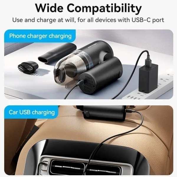 Автомобильный пылесос Vention 5000Pa 70W Li-Ion USB-C 4000 мАч Черный (KRAB0)