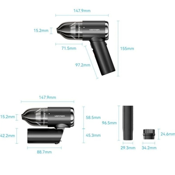 Автомобильный пылесос Vention 5000Pa 70W Li-Ion USB-C 4000 мАч Черный (KRAB0)