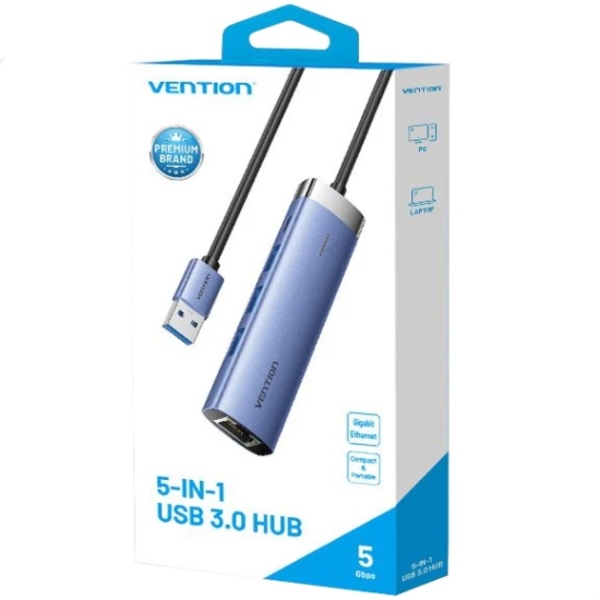 Мультипортовий адаптер Vention 5-in-1 USB-A to USB3.0x3/RJ-45/USB-C Power (TGFSB)